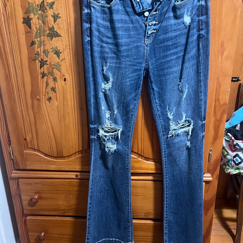 Judy Blue Distressed Flare Jeans in Blue